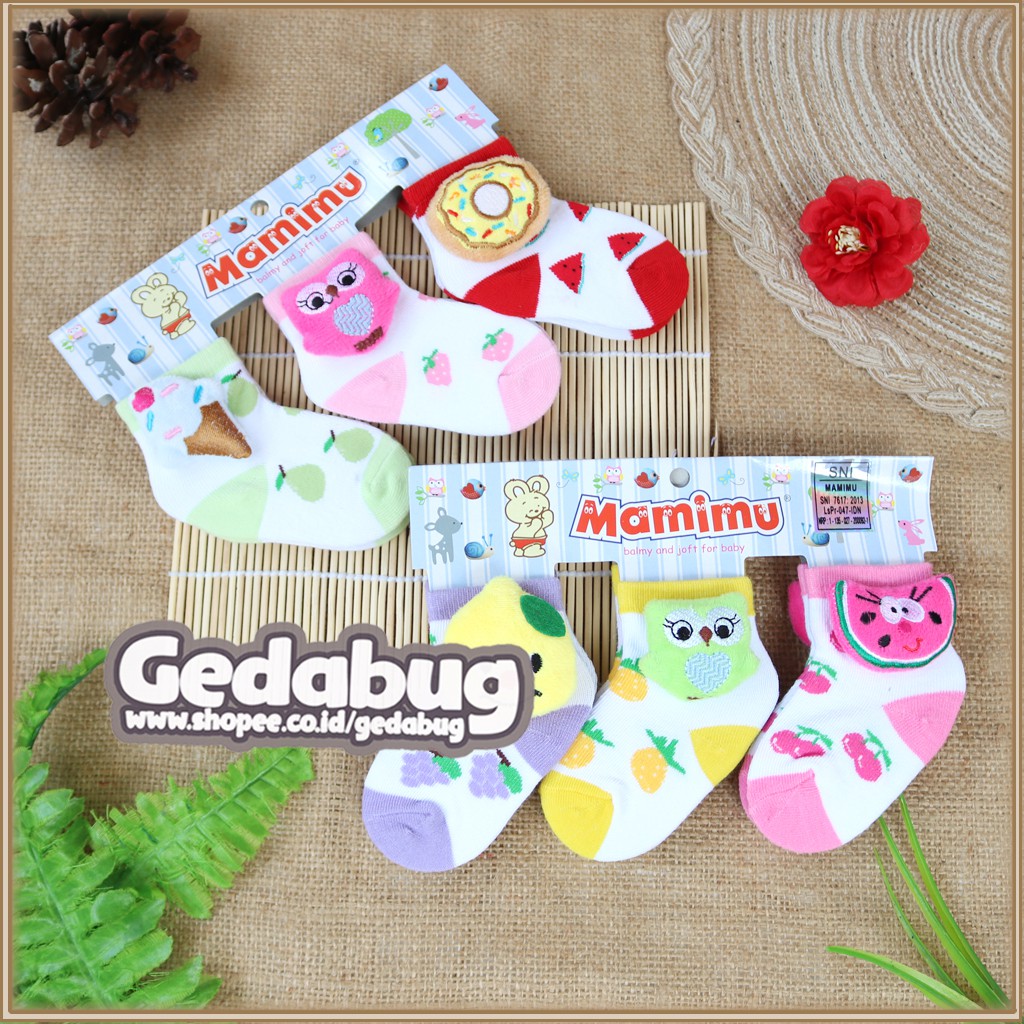 แพ็ค 3 คู่ Baby Mamimu Socks Doll Infant Baby Girl Socks gedabug