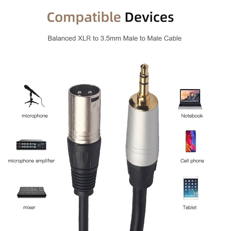 สายไมโครโฟน-xlr-male-to-3-5mm-stereo-plug-ยาว-30cm-xlr-3-pin-to-aux-cord-for-smartphones-laptops-powered-speaker