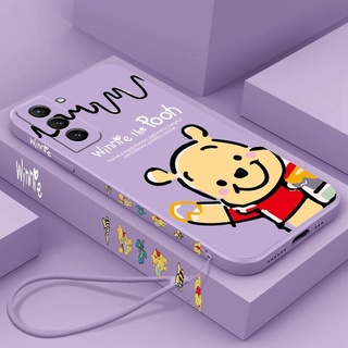 Winnie the Pooh phone case for OPPO A55 A74 A15S A15 A59 F1S A3S A5S A12 A12E Lanyard Liquid cartoon silicone case phone