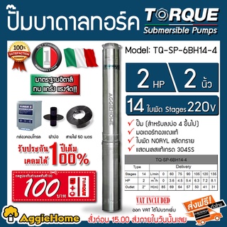 TORQUE ปั๊มบาดาล รุ่น TQ-SP-6BH14-4 (220V.) 2นิ้ว 2HP 14ใบ (สายไฟ 3x2.5+ ฝาบ่อ 2นิ้ว+ กล่องคอนโทรล) บาดาล