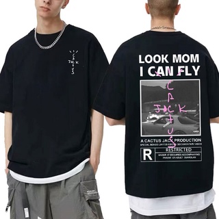 [S-5XL] เสื้อยืด พิมพ์ลายโลโก้กระบองเพชร LOOK MOM I CAN FLY Travis Scott สไตล์ฮิปฮอป ฮาราจูกุ สําหรับผู้ชาย และผู้หญิง
