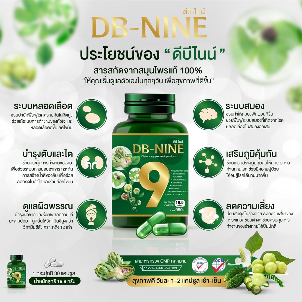 ภาพสินค้า(ส่งฟรี) DB9 DB-NINE ดีบีนาย ดีบี-9 อาหารเสริมเบาหวาน เบาหวาน ความดัน ไขมันอุดตันเส้นเลือด สมุนไพรลดน้ำตาลในเลือด จากร้าน deeherb บน Shopee ภาพที่ 5