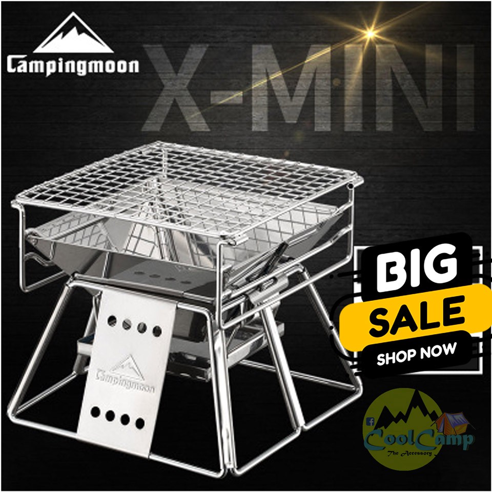 เตาปิ้งย่างแคมป์ปิ้ง-stainless-campingmoon-รุ่น-x-mini-สำหรับ-1-2-ท่าน-จัดเก็บง่ายพร้อมกระเป๋าหิ้ว-สินค้าพร้อมส่ง