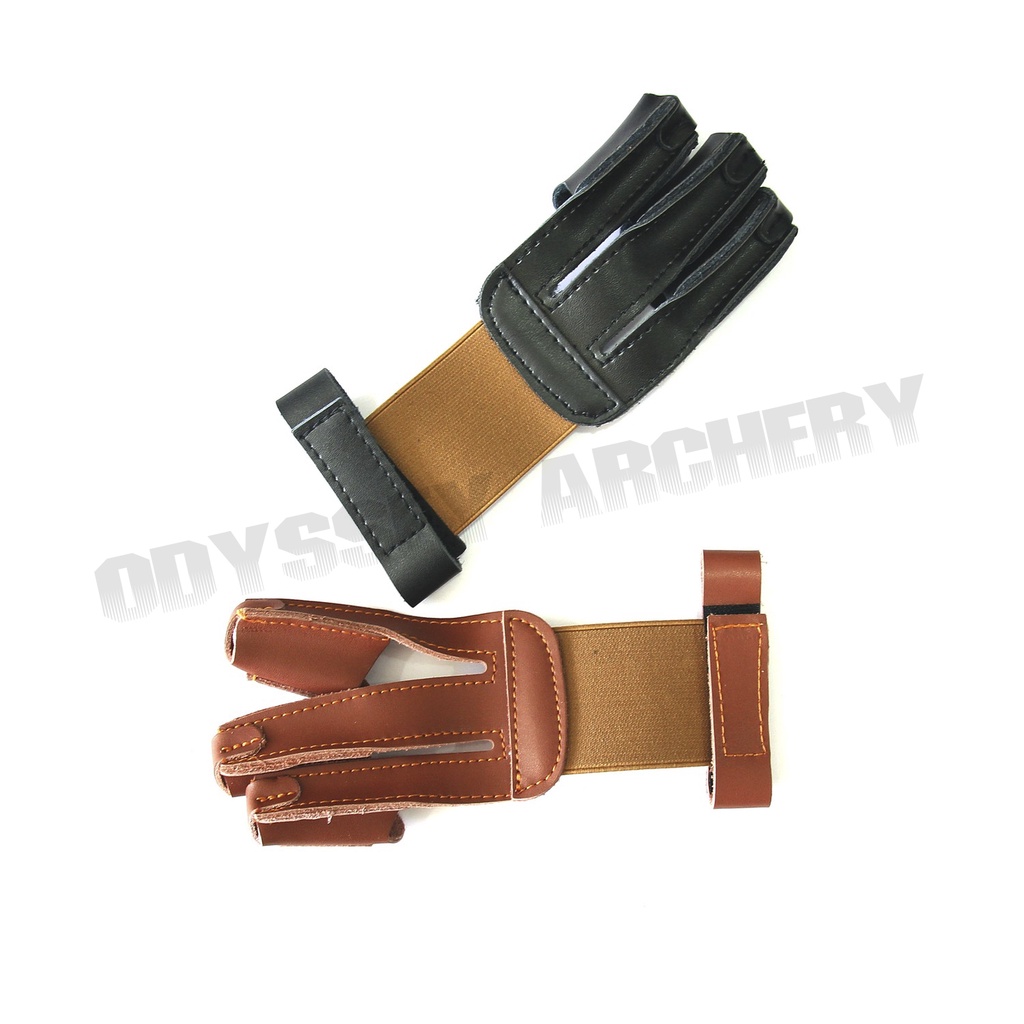 ภาพหน้าปกสินค้าArchery Glove 3 Fingers Tip Pull Bow Arrow Leather PVC Brown Archery Finger Guard Hand For Hunting Shooting Gloves P