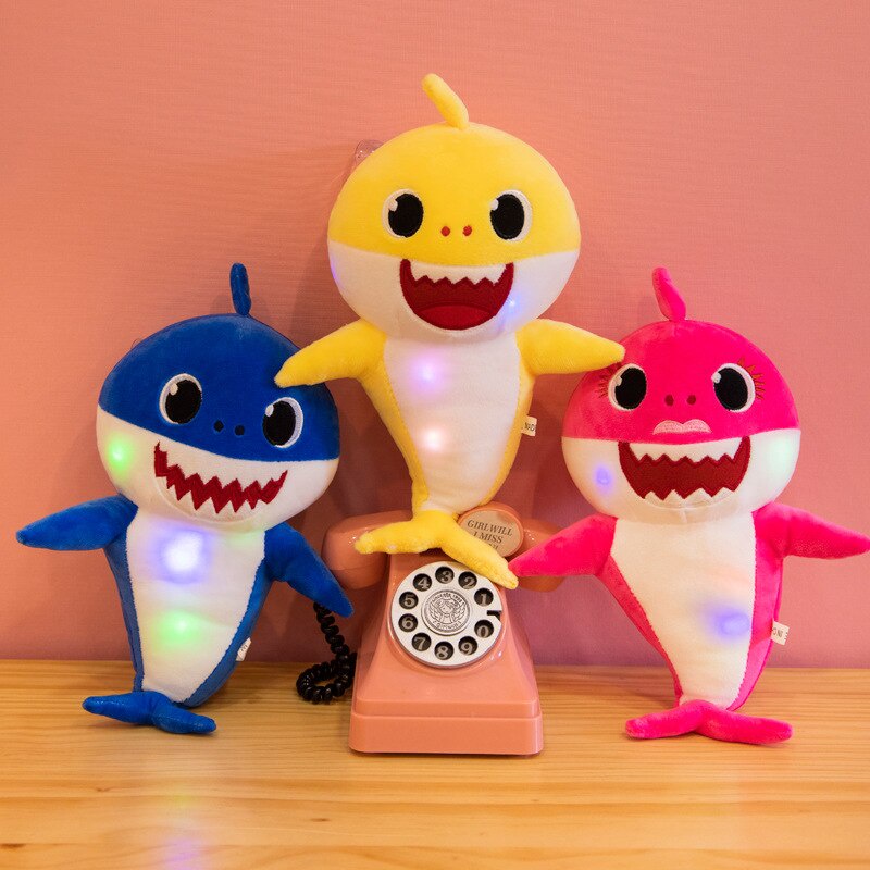 ภาพหน้าปกสินค้า30cm Creative Children Shark English Song Music Lighting Cartoon Baby Plush Doll Music Shark Family Plush Light Kids Toys