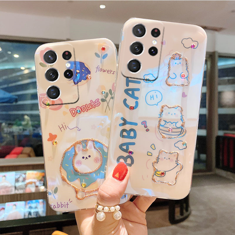 เคส-samsung-galaxy-s21-s21-s20-plus-ultra-s20-5g-s20-fe-s10-s10-s9-s9-2021-new-case-soft-phone-casing-ins-glitter-rhinestone-cartoon-cute-cat-animal-bling-cover-เคสโทรศัพท์