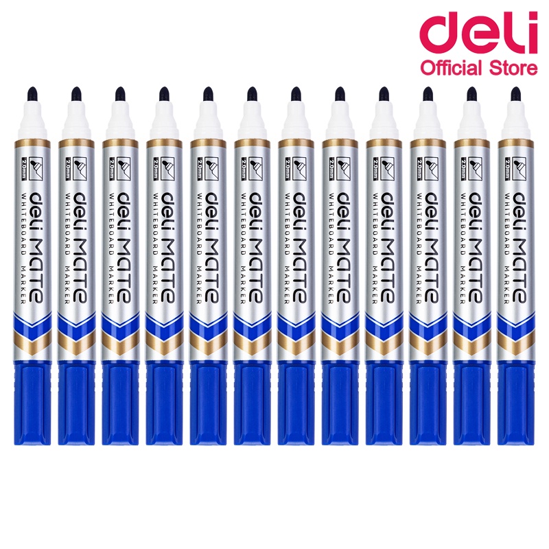 deli-u00330-dry-erase-marker-ปากกาไวท์บอร์ดปลอดสารพิษ-ไม่มีกลิ่นฉุน-แพ็ค-12-แท่ง-หมึกน้ำเงิน-เครื่องเขียน-ปากกาไวท์บอร์ด-ไวท์บอร์ด