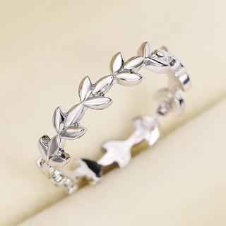 S925 Sterling Silver Leaf แหวนแฟชั่นสําหรับผู้หญิง