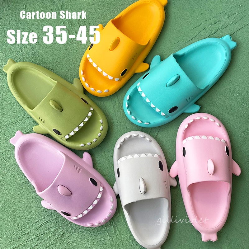 ราคาและรีวิวSize 35-45 Cartoon Shark Men's Women's Home Non-slip Slippers