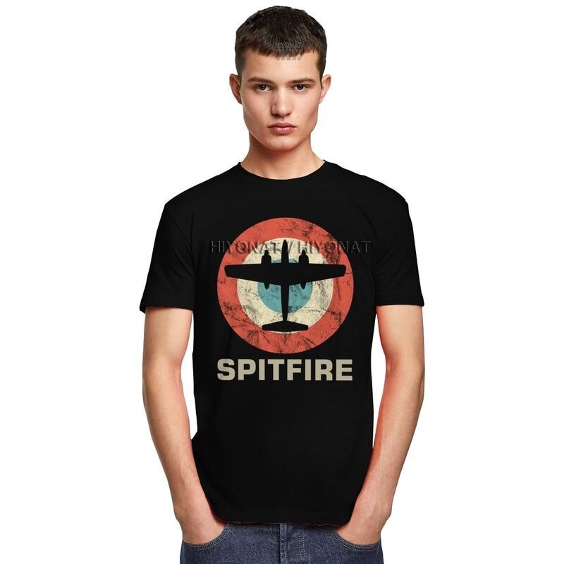 เสื้อยืดวินเทจเสื้อยืดคอกลม-แขนสั้น-ผ้าฝ้าย-พิมพ์ลายนักบินนักบิน-jet-fighter-ww2-war-spitfire-สไตล์เรโทร-สําหรับผู้ชาย