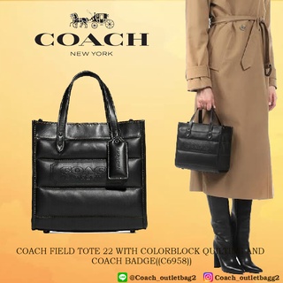 COACH FIELD TOTE 22 WITH COLORBLOCK QUILTING AND COACH BADGE((C6958))