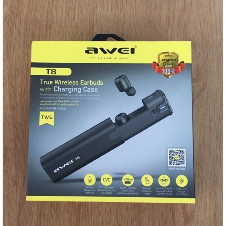 Awei T8 TWS หูฟังบลูทูธไร้สายหูฟัง (มือสอง) ราคา 1200 บาท | Shopee Thailand