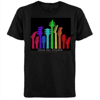 T-shirt  เสื้อยืด พิมพ์ลาย Sound Activated T Light Up And Down Flashing Equalizer El สีดําS-5XL