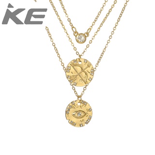 Jewelry simple and creative round disc diamond eye bow and arrow pendant necklace three-clavic