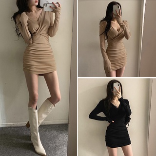 Mini Dress ชุดเดรสกระโปรงสั้นแขนยาว ชุดเดรสรัดรูป ชุดเดรสเดรสรัดรูป ชุดเดรสกระโปรงสั้น