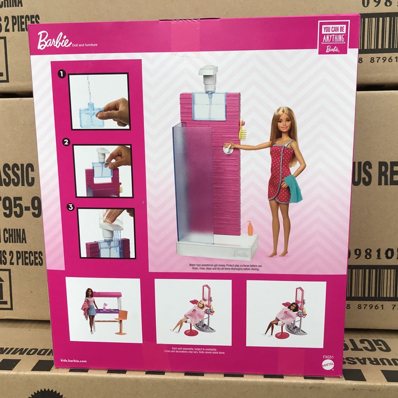 barbie-doll-and-furniture-set-fxg51-bathroom-with-working-shower-and-three-bath-accessories-ชุดตุ๊กตาบาร์บี้-และเฟอร์นิเจอร์-fxg51-ฝักบัวอาบน้ํา-พร้อมฝักบัวอาบน้ํา-และอุปกรณ์อาบน้ําสามชิ้น
