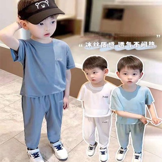 Childrens Pajamas Ice Silk Suit Summer New Style Baby Breathable Short Sleeve Two-piece Suit