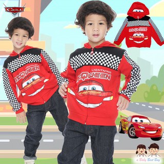 เสื้อแจ็คเก็ต เสื้อกันหนาว เด็กผู้ชาย ลาย Disney Car สีแดง รูดซิป มีหมวก(ฮู้ด) ใส่คลุมกันหนาว ใส่กันแดด ลิขสิทธิ์แท้