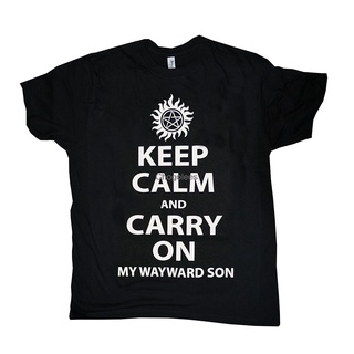 เสื้อยืดวินเทจเสื้อยืดแขนสั้น ผ้าฝ้าย พิมพ์ลาย Keep Calm and Carry On My Wayward Son BIjdga82JLapdd75 สําหรับผู้ชายS-5XL