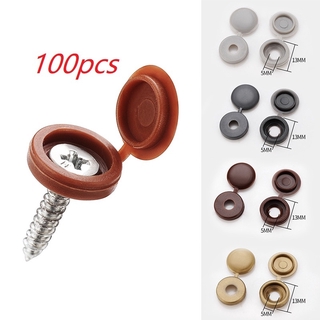 100Pcs Colorful Hinged Screw Caps Plastic Furniture Exterior Decor Covers Brown Snap Buttons Decorative