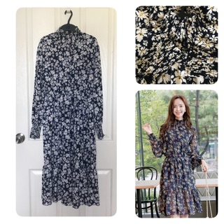 Maxidress ลายดอกเดซี่คอเต่า size m,l