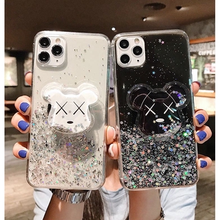 Samsung Galaxy S8 S9 S10 Note 8 9 10 S20 Plus Ultra  Foldable Stand Holder Cartoon Quicksand Bear Bling Soft TPU Phone Case