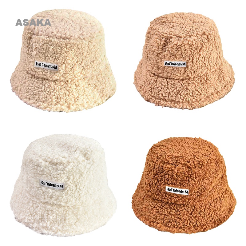 asaka-หมวกบักเก็ต-ผ้าขนแกะเทียม-พับได้-เหมาะกับฤดูหนาว-สําหรับผู้หญิง