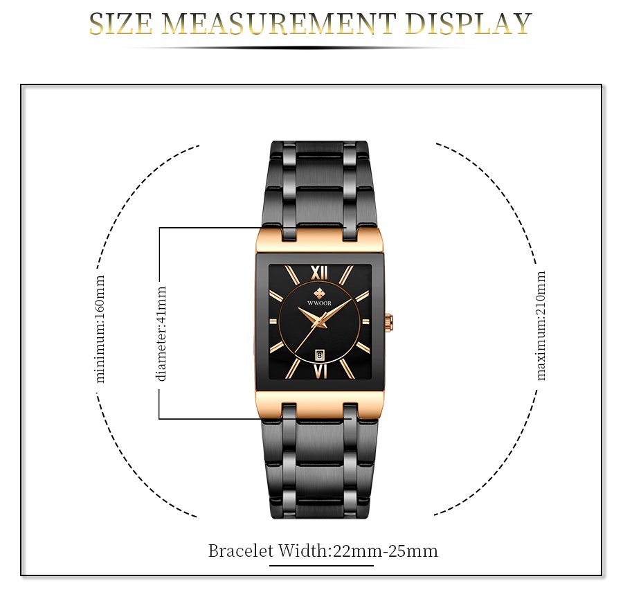 มุมมองเพิ่มเติมของสินค้า Wwoor ใหม่ นาฬิกาข้อมือควอตซ์แฟชั่น สายแสตนเลส ทรงสี่เหลี่ยม กันน้ํา สําหรับบุรุษ Relogio Masculino-8858