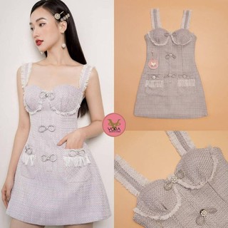 VORA (วอร่า): Dress สายเดี่ยวแต่งกุ๊นขอบรุ่ยเนื้อผ้าทวิต