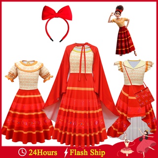 ชุดคอสเพลย์ การ์ตูนดิสนีย์ Encanto Dorothy Dolores Madrigal Red Dress Bag Wig Cloak Fancy Dresses สําหรับงานรื่นเริงฮาโลวีน