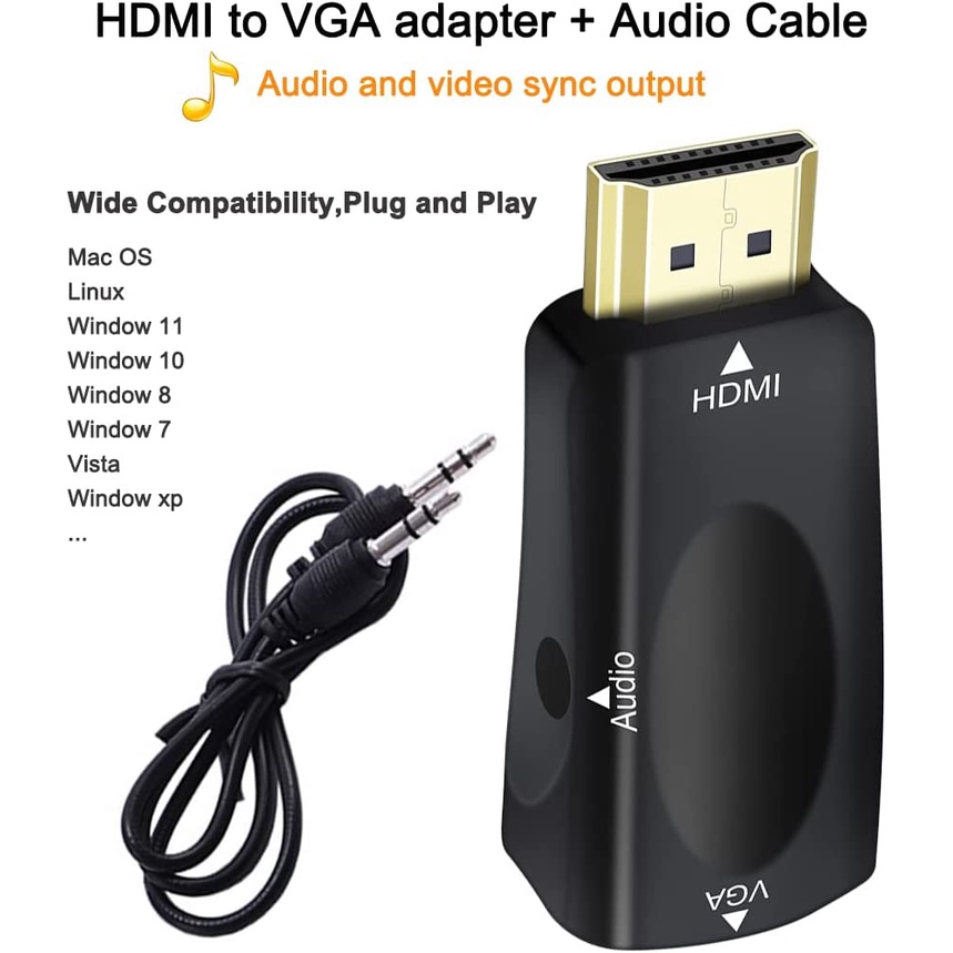 dtech-อะแดปเตอร์-hdmi-เป็น-vga-พร้อมพอร์ตเสียง-3-5-มม-สําหรับจอคอมพิวเตอร์-pc-tv-1080p-hd-วิดีโอ-อินพุต-hdmi-ตัวผู้-เอาต์พุต-vga-ตัวเมีย