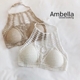 Ambella เสื้อถักมีฟองน้ำ สายผูกหลังและผูกคอ ทรงครอปครึ่งตัว ใส่ไปทะเล