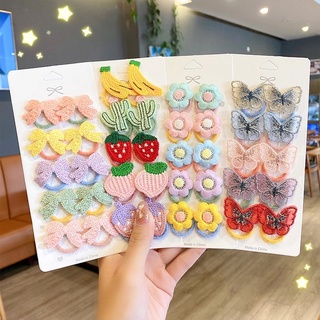 ยางรัดผมหางม้า ปักลายดอกไม้ ผลไม้น่ารัก ขนาดเล็ก 10 ชิ้น ต่อชุด สําหรับเด็ก