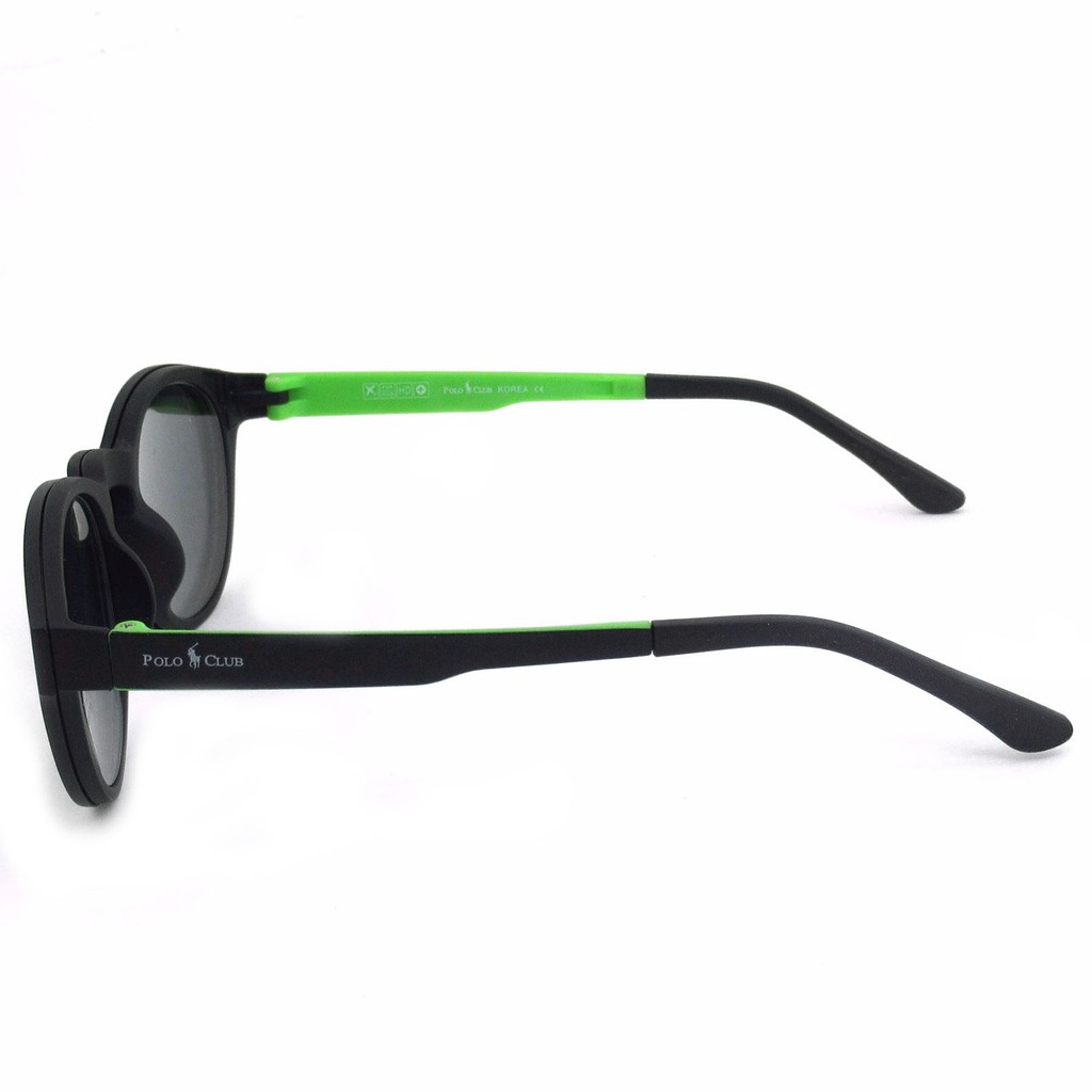 korea-แว่นตา-รุ่น-polo-p-007-สีดำตัดเขียว-มีคลิปแม่เหล็ก-สำหรับตัดเลนส์-เลนส์กันแดด-เบาและยืดหยุ่นสูง