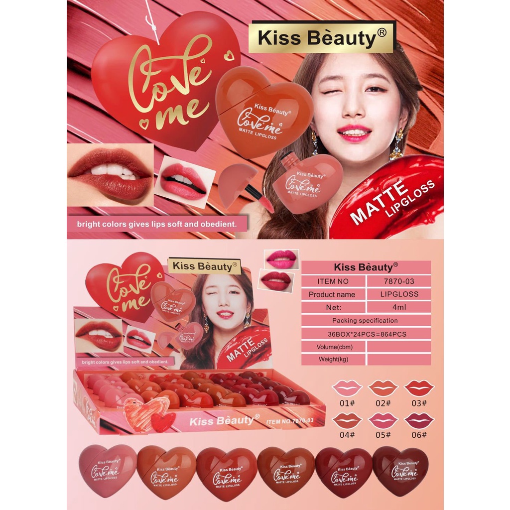 รูปภาพของลิปหัวใจคิสบิวตี้ Kiss beauty-No.7870 LoveMe Matte Lip Gloss 8 ml แพคเกจสุดคิ้วท์ เนื้อแมทสวยทุกสี Kissbeauty ลิปจุ่มลองเช็คราคา