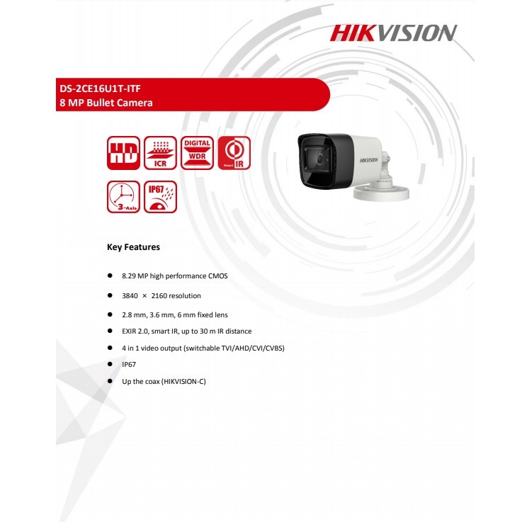 hikvision-กล้องวงจรปิด-8mp-รุ่น-ds-2ce16u1t-itf-3-6-4ตัว