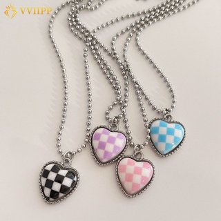 ภาพหน้าปกสินค้าColorful Lattice Beaded Necklace Simple Heart Pendant Chain Choker for Women Accessories Jewelry Gift ที่เกี่ยวข้อง