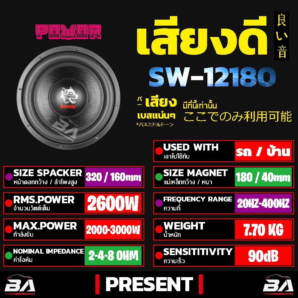 ba-sound-ลำโพงซับวูฟเฟอร์-12-นิ้ว-2600w-soway-sw-12180p-อยซ์คู่-แม่เหล็ก180mm-2ชั้น-ลำโพงซับ-12-นิ้ว-ดอกลำโพง-12-นิ้ว