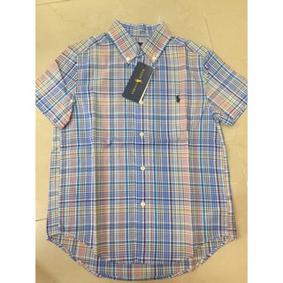 พร้อมส่ง 🔥🔥Sale 1199🔥 เสื้อโปโลเด็กโต แขนสั้น  Polo Ralph Lauren Boys Plaid Cotton Poplin Shirt Size 6Y ความยาวเสื้อ 20