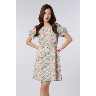 EP เดรสพิมพ์ลายดอกไม้ ผู้หญิง สีชมพูอ่อน | Floral Print Short Dress | 0781