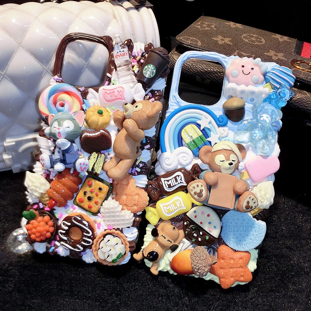 เคสโทรศัพท์การ์ตูนหมีdiyกรณีโทรศัพท์มือถือครีมกาววัสดุกระเป๋าแฮนด์เมดทำเองชุดเครื่องประดับเรซิน