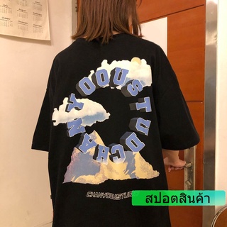 ใหม่ เสื้อยืดลําลอง ผ้าฝ้าย แขนสั้น ทรงหลวม สีดํา สไตล์เรโทร อเมริกัน สําหรับสตรี