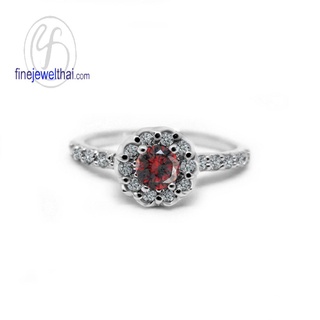 Finejewelthai-แหวนโกเมน-โกเมน-แหวนเพชรCZ-แหวนเงินแท้-พลอยประจำเดือนเกิด-Garnet-Silver-Ring-Birthstone-R1295gm