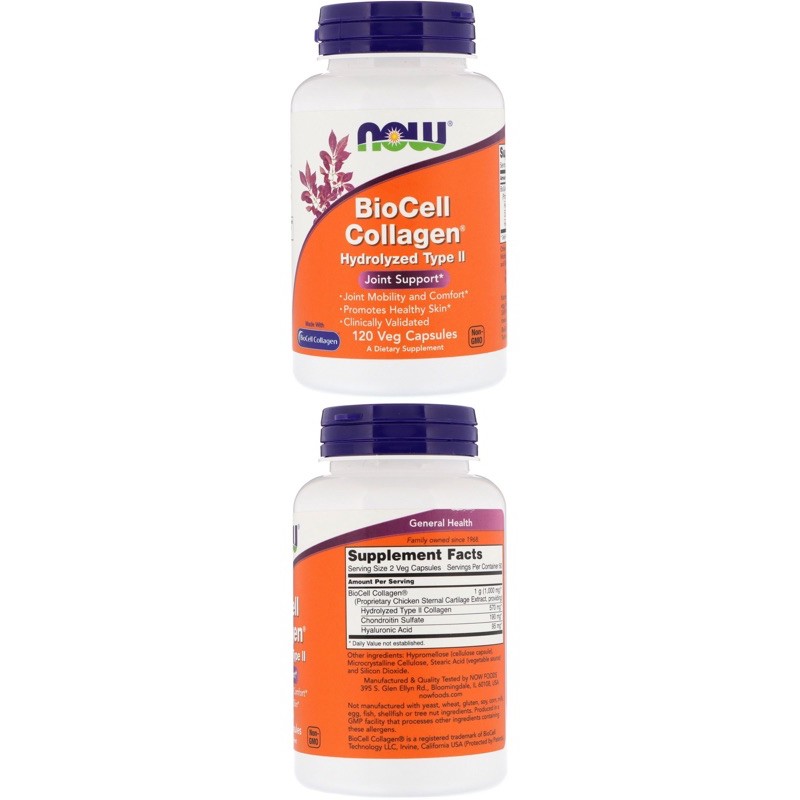 Now Foods, BioCell Collagen, Hydrolyzed Type II, 120 Veg Capsules ...