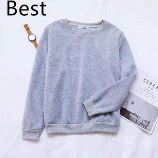 Best(พร้อมส่ง/ใหม่)รุ่น#L002 เสื้อกันหนาวแขนยาวผ้าสำลีหนานุ่ม ทรงโอเวอร์ไซส์สไตล์เกาหลี สีเทา