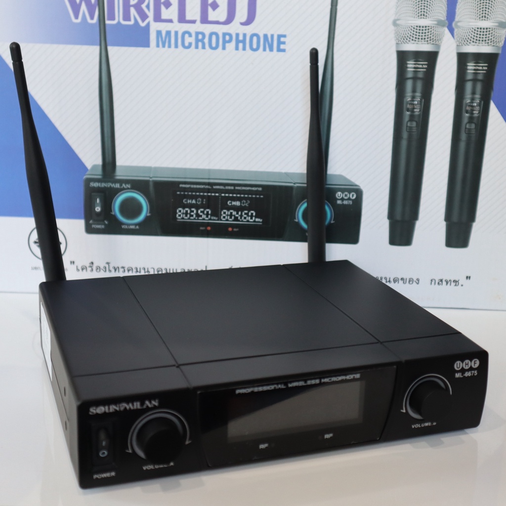 ไมค์ลอยคู่-รุ่น-ml-6675-uhf-ของแท้-รับประกันสินค้า-sml-ไมค์โครโฟน-ไมค์โครโฟนไร้สาย-wireless-microphone-คลื่นความถี่ใหม่-เสียงชัดเจน