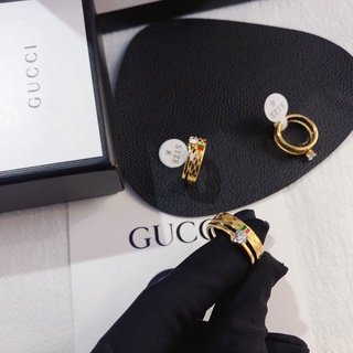 Gucci แหวนเงิน 925 ลายตัวอักษร GG สีทอง เรียบง่าย สไตล์เกาหลี สร้างสรรค์ เครื่องประดับ สําหรับผู้หญิง