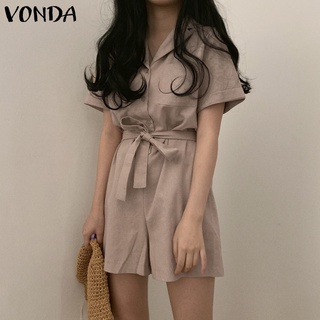 ภาพหน้าปกสินค้าVonda ชุดจั๊มสูทแขนสั้นลําลอง คอปก แต่งกระดุม สไตล์เกาหลี สําหรับผู้หญิง ที่เกี่ยวข้อง
