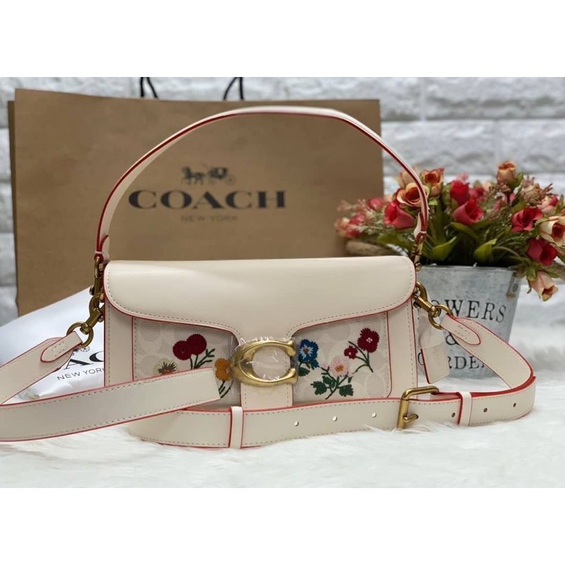 COACH TABBY FLORALEMBROIDERED SIGNATURE LEATHER SHOULDER BAG Shopee