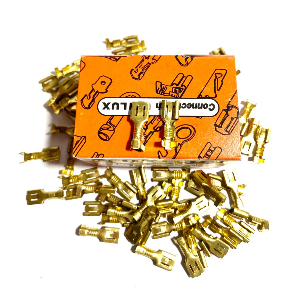 หางปลาทองเหลือง-หัวเสียบ-แบนเมีย-6-3mm-เสียบแน่น-150ตัว-กล่อง